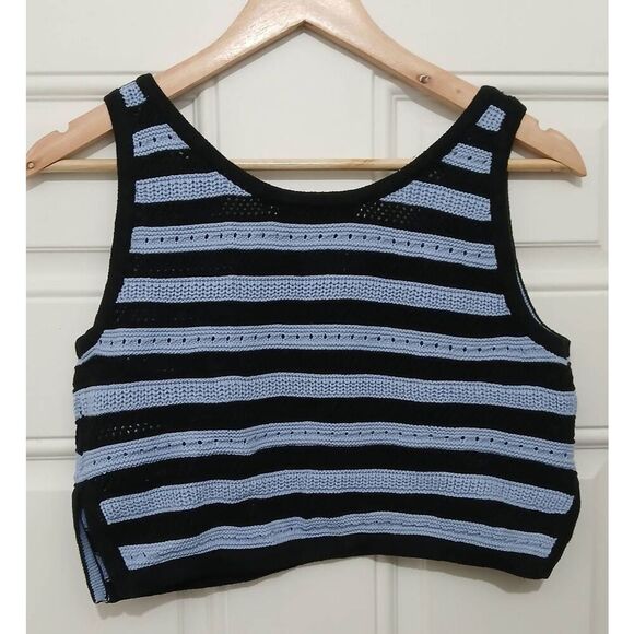 Ann andelman womens large cropped knit top blue black - Picture 3 of 5